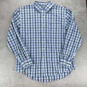 IZOD Plaid Button Down Shirt Long Sleeve Collared Casual Blue Gray Size L